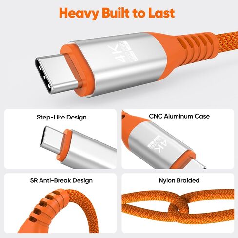 USB C Monitor Cable 3FT, 4K@60Hz Display Video/20Gbps USBC 3.2 Gen 2x2 Data Transfer/240W Charging USB Type C Power Cord Orange for KYY InnoView Lepow Z1 15.6 In ViewSonic Portable Monitor Laptop SSD in Kuwait