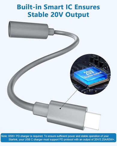 كابل تمديد محول Starlink Mini USB C إلى DC مناسب لكابل الطاقة Starlink Mini DC إلى DC، تحويل DC ذكر إلى نوع C ذكر لتشغيل Starlink مع شاحن 65W+ PD USB-C وبنك الطاقة in Kuwait