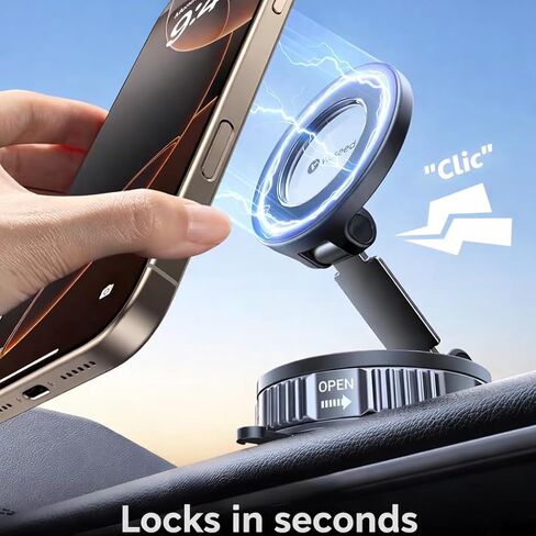 Magnetic Phone Car Mount with Suction Cup Base, 360° Rotation, Dashboard and Windshield Holder for iPhone and Android in Kuwait