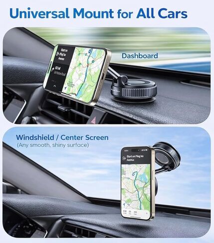 Magnetic Phone Car Mount with Suction Cup Base, 360° Rotation, Dashboard and Windshield Holder for iPhone and Android in Kuwait
