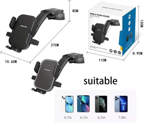 Phone Holders for Your car, Upgraded Strongest Suction & Clip,car Phone Holder for Dashboard, Windshield, Wall,Fit for iPhone and Smartphones in Kuwait