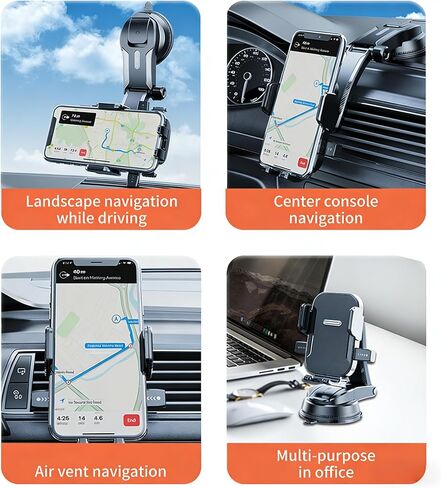 Phone Holders for Your car, Upgraded Strongest Suction & Clip,car Phone Holder for Dashboard, Windshield, Wall,Fit for iPhone and Smartphones in Kuwait