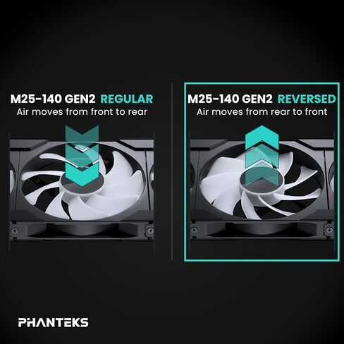 Phanteks M25-140 Gen2 Reversed Blade, 140mm ARGB High Performance Cooling Fans, Daisy-Chain Unified Fan Frame, Infinity Mirror hub, Single Cable Connection, Black in Kuwait