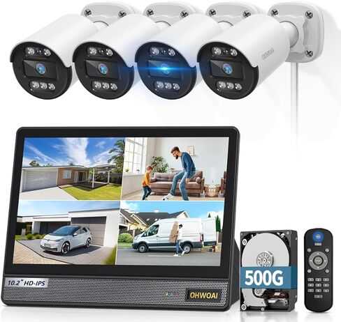 《5MP Super HD & 80ft IR Night Vision 》نظام كاميرا أمان سلكي خارجي، أنظمة كاميرات CCTV مقاومة للماء IP67 مع اكتشاف الإنسان بالذكاء الاصطناعي، مجموعات DVR للمراقبة بالفيديو المنزلي in Kuwait