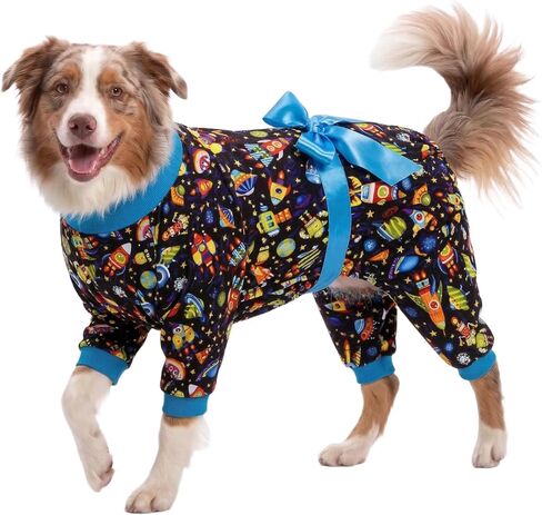 LovinPet Pajamas Dog Onesie - بيجامة كبيرة للكلاب، قميص للتعافي بعد الجراحة، نسيج قابل للتمدد، يهدف إلى طباعة القمر الفانيلا البحرية، بيجامات للكلاب، مضادة لللعق، ملابس سهلة الارتداء للكلاب، أسود أزرق L in Saudi Arabia