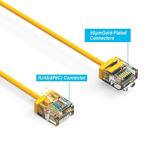 كابل Cat6A فائق النحافة بطول 7 أقدام (100 حزمة)، سلك توصيل إيثرنت فائق النحافة CAT 6، كابل إنترنت موصل RJ45 فائق النحافة 10 جيجابت للكمبيوتر الشخصي، ماك، الكمبيوتر المحمول، PS5، PS4، Xbox - أصفر in Kuwait