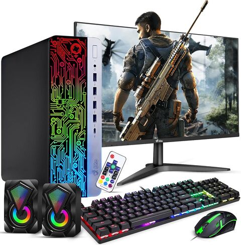 HP RGB Gaming Desktop PC Bundle - Intel Core i7 6th Gen, 16GB DDR4 Ram, 1TB SSD, Radeon RX - 550 4GB GDDR5, New 24 Inch Monitor - Prebuilt Gaming Computer, RGB Set - Windows 11 Pro (Renewed) in Kuwait