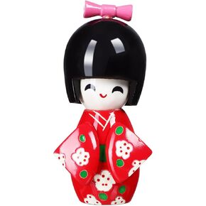 ABOOFAN Japanese Geisha Kimono Doll Traditional Kokeshi Doll Ornament Wooden Kimono Girl Ornament Asian Geisha Figurines Statues Tabletop Decorations for Home Office Car Birthday Party Gifts