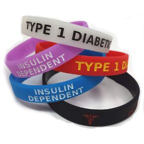 5X Type 1 Diabetic Diabetes Insulin Dependent Medicated Wristband Medical Awareness Alert Bracelet Glow in The Dark, Red, Black, Purple, Blue