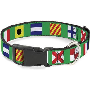 Buckle-Down Plastic Clip Collar - Nautical Flags Green/Multi Color - 1" Wide - Fits 15-26" Neck - Large