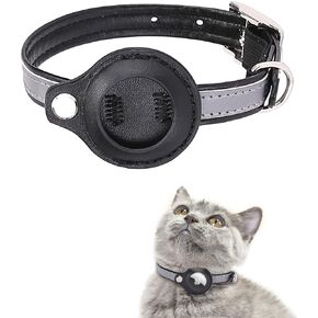 Cat Collar for AirTag Reflective Kitten Collar with Air Tag Holder Lightweight Tracker Breakaway Cat Collars Adjustable for Girl Boy Cats Puppies 9.05-11.8 inch Black (Black)
