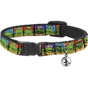 Cat Collar Breakaway Ninja Turtles Face Blocks Black Multi Color 6 to 9 Inches 0.5 Inch Wide