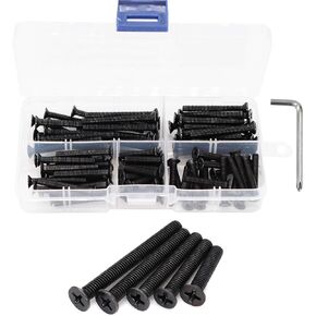 100pcs Black Flat Head Phillips M4 Screws Assortment Kit, M4 x 20mm/25mm/30mm/35mm/40mm, Black Oxide Finish