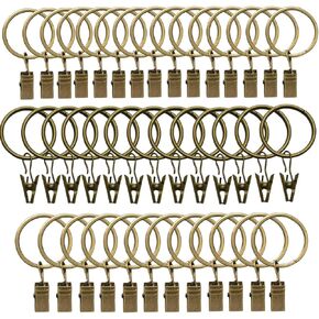 Curtain Rings with Clips, Drapery Clips with Rings, Hangers Drapes Rings 1.25 Inch Interior Diameter, Fits up to 1 Inch Curtain Rod, Vintage Bronze 40 Pcs
