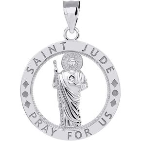 Sterling Silver Saint Jude Pray for Us Charm Round Pendant