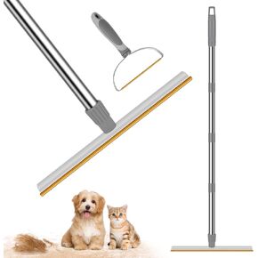 60'' Pet Hair Remover Set with Metal Fabric Edge Design, Retractable Carpet Scraper Rake,Reusable Large and Small Pet Brush Broom,for Carpet, Couch, Car, Rug, Stairs
