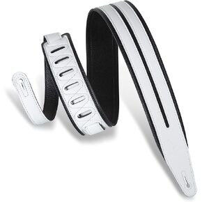 Levy's Leathers 2.5" Garment Leather Guitar Strap Double Racing Stripe Design; Black and Orange (MG317DRS-ORG_BLK)