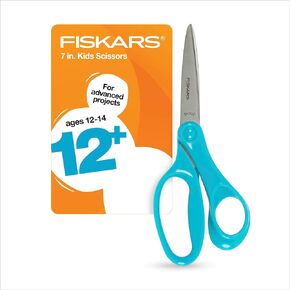 Fiskars 7" Student Scissors for Kids Ages 12-14, Scissors for School or Crafting, Back to School Supplies, Blue