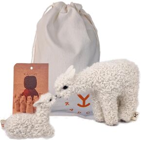 Ornament stuffed animal decoration handmade with 100% baby alpaca wool | Handmade alpaca mother and calf animal figure | Handmade alpaca decoration made by Peruvian artisans | Length 3.5'' (Beige) in Saudi Arabia