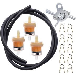 1/4 Fuel Line Gas Fuel Hose Oil Filter Clamps Inline Fuel Shut Off Valve Petcock for 50cc 70cc 110cc 125cc 150cc 250cc Baja 90cc BA150 Chinese ATV 4 Wheeler Apollo Pit Dirt Bike Go Kart