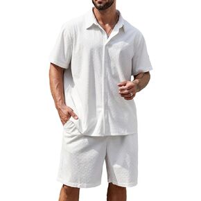Verdusa Men's Plus Size 2 Piece Outfits Collar Shirt Top and Shorts Tracksuit Set