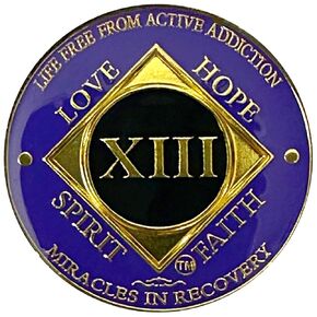 NA 13 Year Golden Color Plated Medallion, Recovery Coin, NA Token, Narcotics Anonymous Recovery Chip, NA Recovery Gift (purple & Golden Colors)
