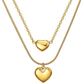 Jude Jewelers Stainless Steel Double Chains Heart Charm Wedding Statement Collar Necklace