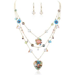 BriLove Bohemian Boho Handmade Colorful Beaded Layered Heart Statement Collar Necklace for Women Girls Prom Jewelry