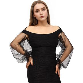 Wedding Tulle Bolero Shrug Transparent Festive Wedding Cardigan Long Sleeve Bridal Bolero Shoulder