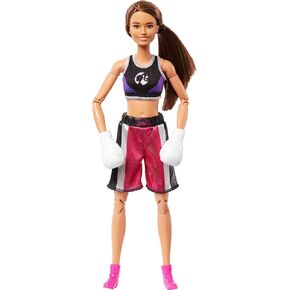Barbie Made to Move Doll & Accessories, Brunette Boxer Wearing Removable Uniform with Boxing Gloves, 22 Bendable Joints