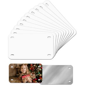 6"x3"10 Pack Sublimation License Plate Blanks, White Mini Heat Thermal Transfer Sheet DIY Picture, Metal Aluminum Custom License Plate Tag for Kids Toy Car, Bike