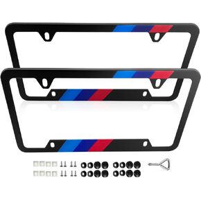 Matte Black Stainless Steel License Plate Frames, Stronger Than Aluminum, US Standard License Plate Holder Suitable for BMW Accessories X7 X5 X3,2PCS