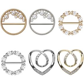 6PCS Silk Scarf Ring Clip Shirt Ties Clips for Women Waist Buckle Fashionable Glitter Rhinestone Scarves Clasp Lady Clothing Ring for T-Shirts Gold & Silver 3 Styles Zinc Alloy