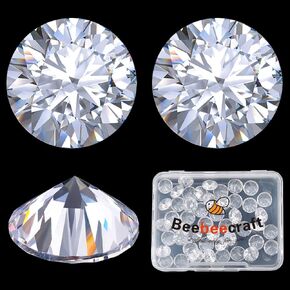 Beebeecraft 1 Box 50Pcs Cubic Zirconia Cabochons White AAA Round 8mm Diamond Small Loose CZ Stone Synthetic Gemstone for DIY Jewellery Making