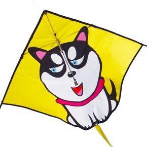 Besra Large Husky Dog Kite Single Line Puppy Kite Easy to Fly Nylon Delta Kite with Handle & Strings for Kids & Adults