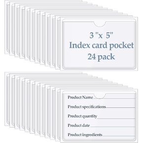 24 حزمة من جيوب بطاقات الفهرسة ذاتية اللصق مقاس 3 × 5 بوصات حاملات ملصقات بلاستيكية شفافة مع فتحة علوية للتحميل وصناديق التخزين والمكتبة والخزانة in Kuwait