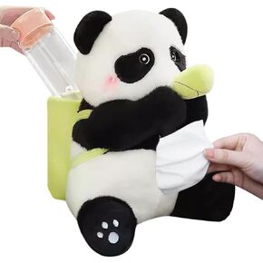 OLizee® 2 in 1 Plush Car Tissue Holder and Trash Can Cute Car Tissue Box Cartoon Car Trash Bin Car Tissue Dispenser Animal Car Waste Container for Car Interior Decor Panda in Kuwait