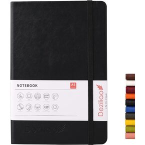 Deziliao Hardcover Notebook Journal 160 Pages, Lined Journal Notebooks for Work, 100Gsm Premium Thick Paper with Pocket, Medium 5.7"x8.4" （Black, Ruled）