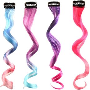 4 Pcs 11 Inch Long Doll Wig, Fits 18 Inch Doll Clip-in Curly Wig, Smooth and Manageable Wigs, Set of 4 Different Colorways, Gift for Kid, Girl, Daughter