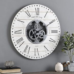 FirsTime & Co. Black Shiplap Gears Wall Clock, Large Vintage Decor for Living Room, Home Office, Round, Wood and Plastic, Farmhouse, 27 inches