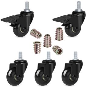 Hirate 3 inch Caster with 3/8"-16UNC Threaded Stem(2 Casters with Brake Lock, 3 Without), Lockable Bearing Swivel Stem Casters with Screw Inserts Safe for All Type Floor