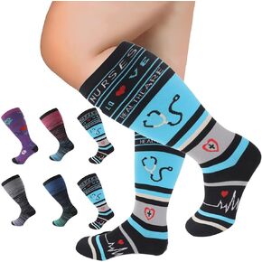 6 Pairs Plus Size Compression Socks for Women Men 20-30 mmHg, Wide Calf Stockings Best Support for Circulation Running