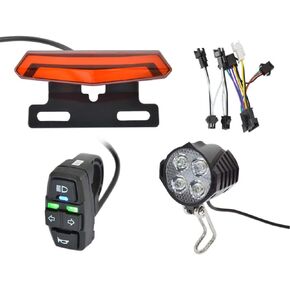 Ebike Headlight and Tail Light Sets, 24V - 48V Front Rear Warning Lights Kit, LED Night Spotlight Cycling Modification Parts, E-Bike Headlight Turn Signal Rear Light with Switch