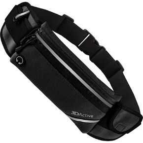 3DActive Running Belt PLUS Waist Pack, Water Resistant Runners Belt, Workout Fanny Pack, Lightweight, All-in-One Reflective Running Pouch for Exercise, iPhone, Android and Accessories (Black)