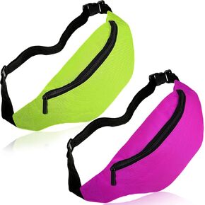 2 Pieces Neon Fanny Pack 80s Adjustable Waist Bags Lightweight Belt Bags Waterproof Traveling Running Bags Workout Costume Accessories with Adjustable Strap