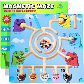 Magnetic Color and Number Maze - Navigate, Sort, and Count! Best Magnet Toys Sorting Games - Montessori Toys for 3 4 5+ Year Olds - Dinosaur Toys for Kids 3-5 & Magnetic Color Sorting Set
