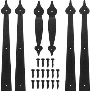 Garage Door Metal Decorative Hinges Handles Hardware Kit, Screw Mounted Garage Door Accents, Decorative Hinges Handles for Carriage House, Barn, Gate, Garage Door Decor, Black