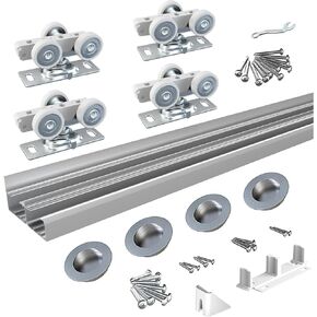 BARNSMITH 4FT/48 Bypass Door Hardware,Heavy Duty Aluminum Sliding Closet Door Hardware Set with Four Finger Pulls for 2 Door System,Sturdiness and Smoothly,Easy to Insatll