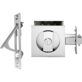 Pocket Door Lock with Key,Privacy Door Hardware Suitable for Bathroom Bedroom etc Recessed 2 Sided, 2 3/8" Backset, Invisible Hardware for 1 3/8" to 2 3/16" Thickness Door (Black)