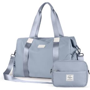 Travel Duffel Bag with Toiletry Bag, Sports Gym Bag Tote Bag, Shoulder Weekender Overnight Bag for Women with Laptop Pocket & Trolley Sleeve,Black